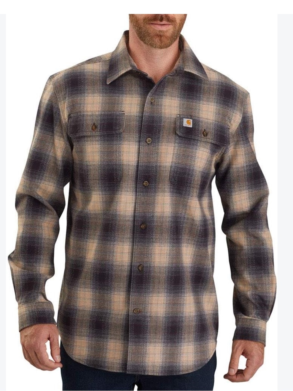 Carhartt Brown and Tan Plaid Original Fit Flannel Button Down